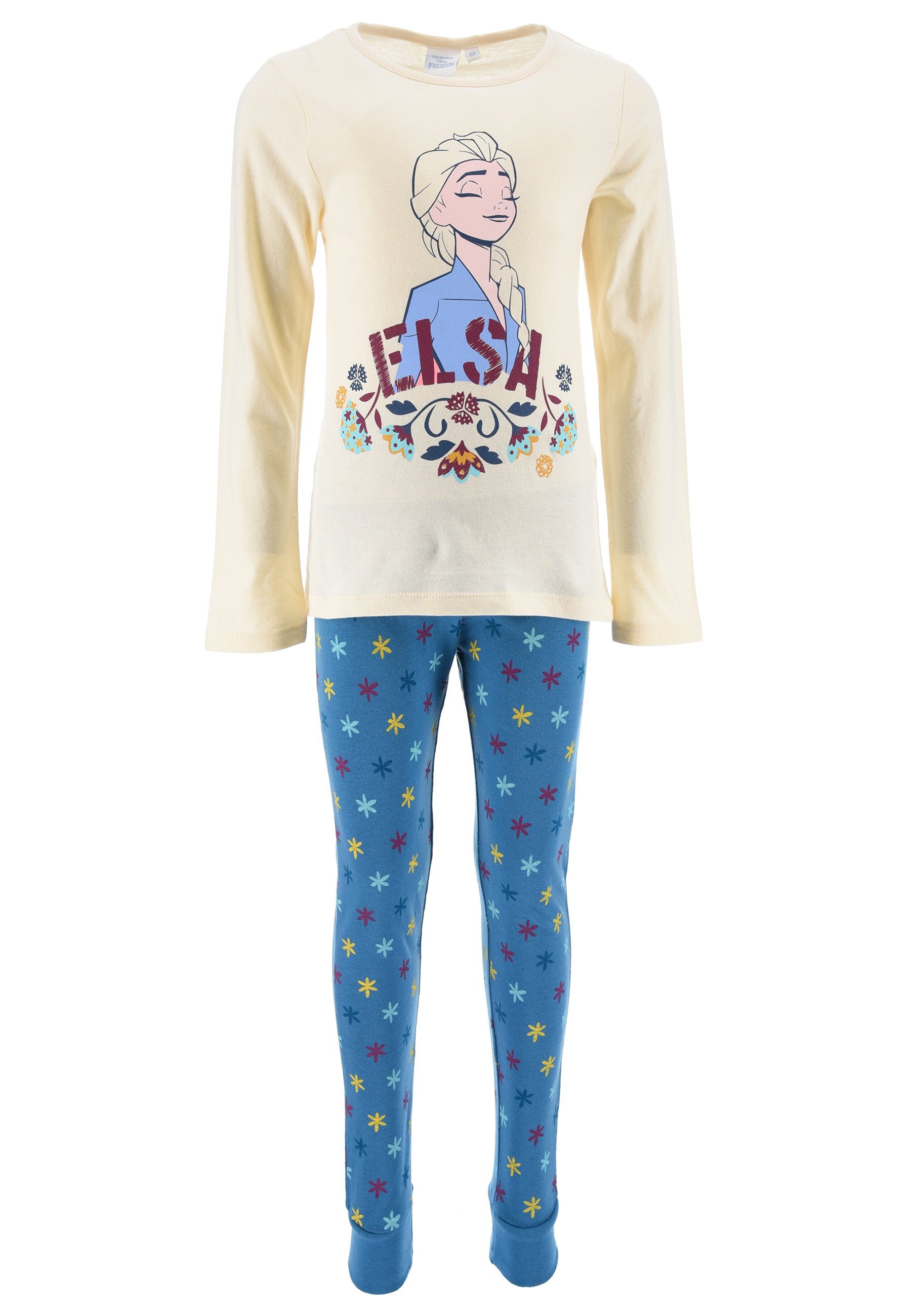 Disney Frozen Schlafanzug Die Eiskönigin Elsa Mädchen Schlafanzug Kinder Pyjama (2 tlg) Langarm-Shirt + Schlaf-Hose Beige