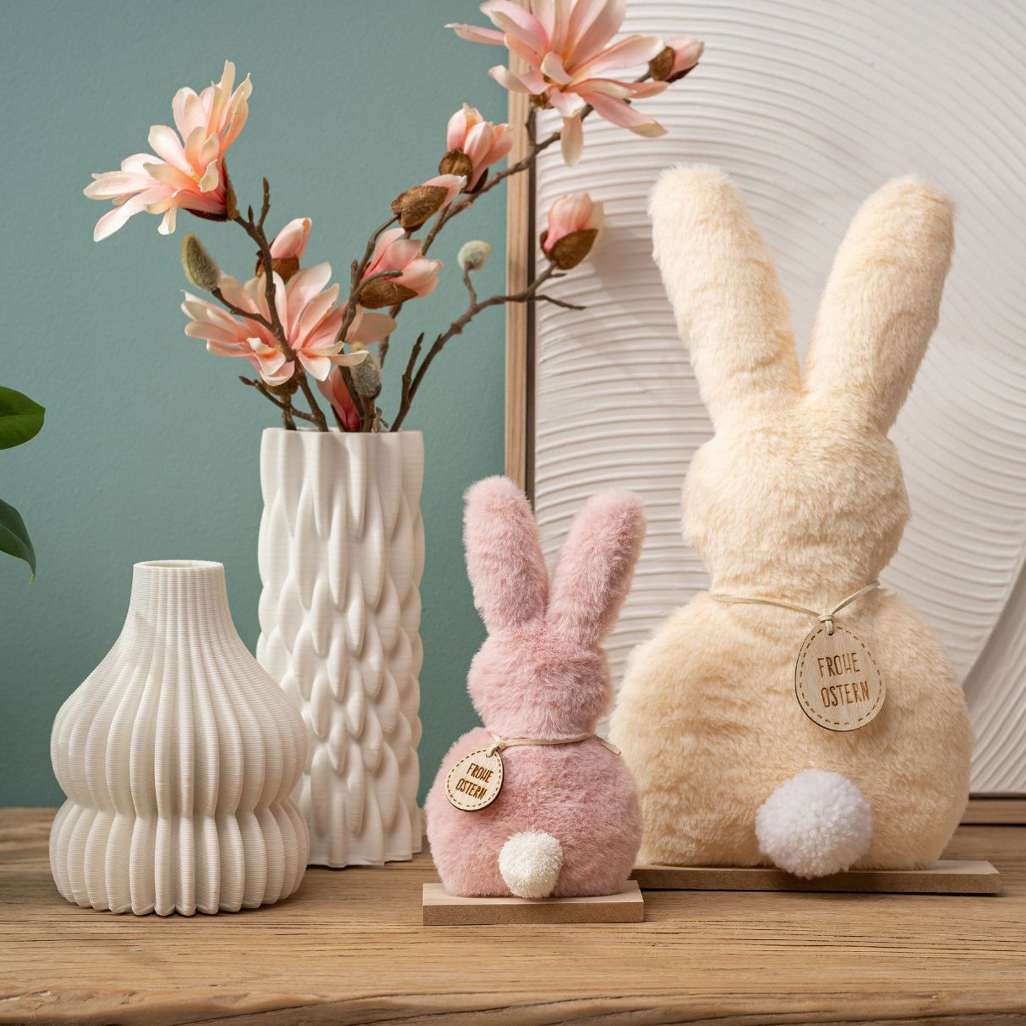 matches21 HOME & HOBBY Dekofigur Oster Dekofigur Hase, in weiß aus Plüsch als Frühjahresdeko (1 St), Osterhase, 14x25 cm als Osterdeko