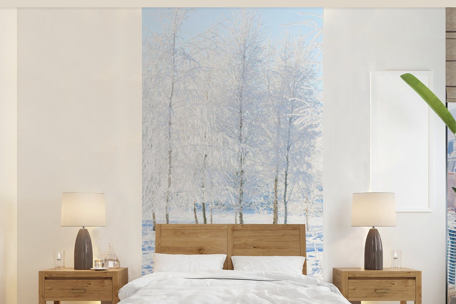 Winter, Wohnzimmer - Vliestapete St), Bäume bedruckt, MuchoWow Fototapete für Schlafzimmer Küche, (2 - Fototapete Schnee Matt,