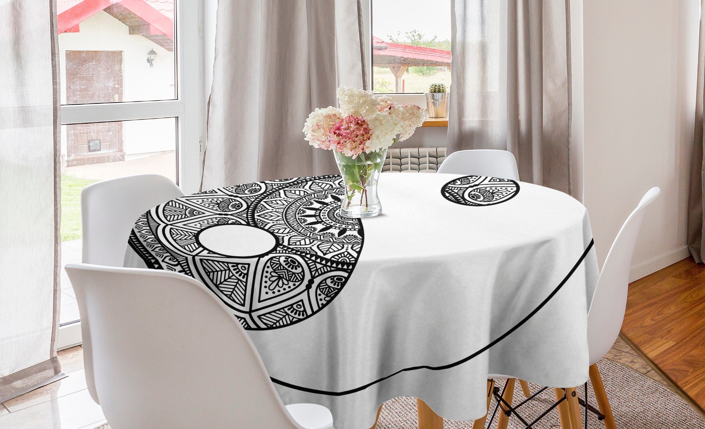 Abakuhaus Tischdecke Kreis Tischdecke Abdeckung für Esszimmer Küche Dekoration, Mandala Traditionelle Ying Yang Zeichen