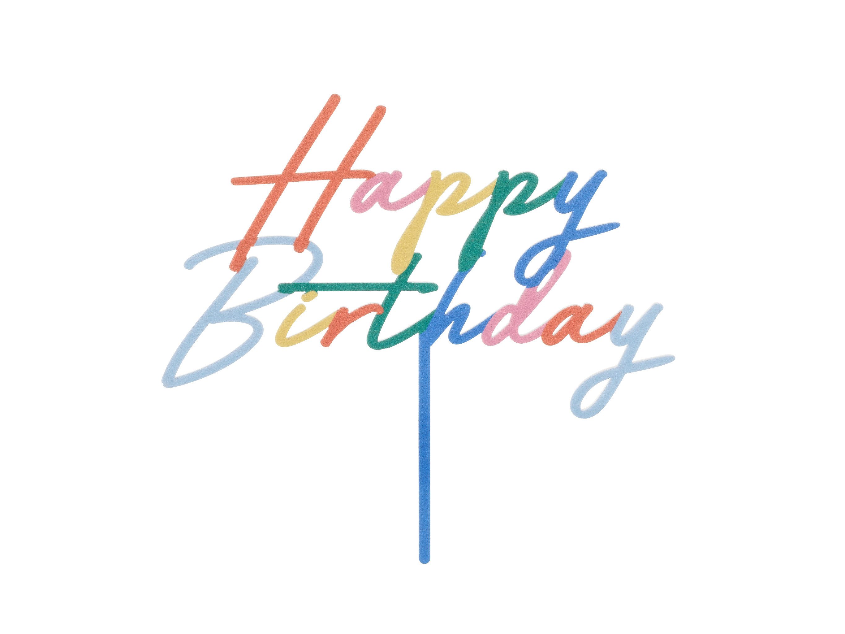 partydeco Tortenstecker, Cake Topper Happy Birthday 18x16,5cm Regenbogen