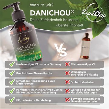 DaniChou Massageöl Neutral - Ohne Parfüm, für empfindliche Haut, mit Jojobaöl & Mandelöl 250 ml, 1-tlg., 100% Naturkosmetik - Regenerierender Pflegeeffekt für straffe Haut