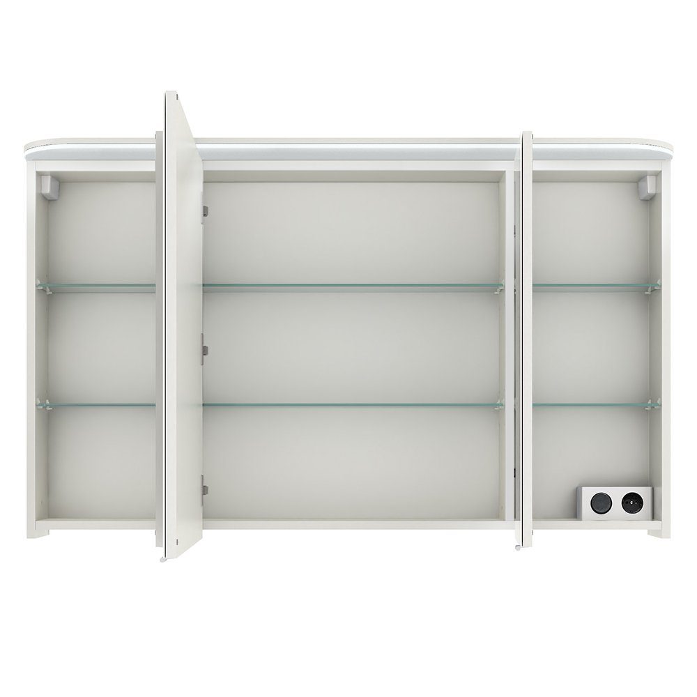 Lomadox Spiegelschrank BUDVA-66, Glanz, 3D 120/72,3/17 mit LED Funktion, und weiß Kranzboden cm