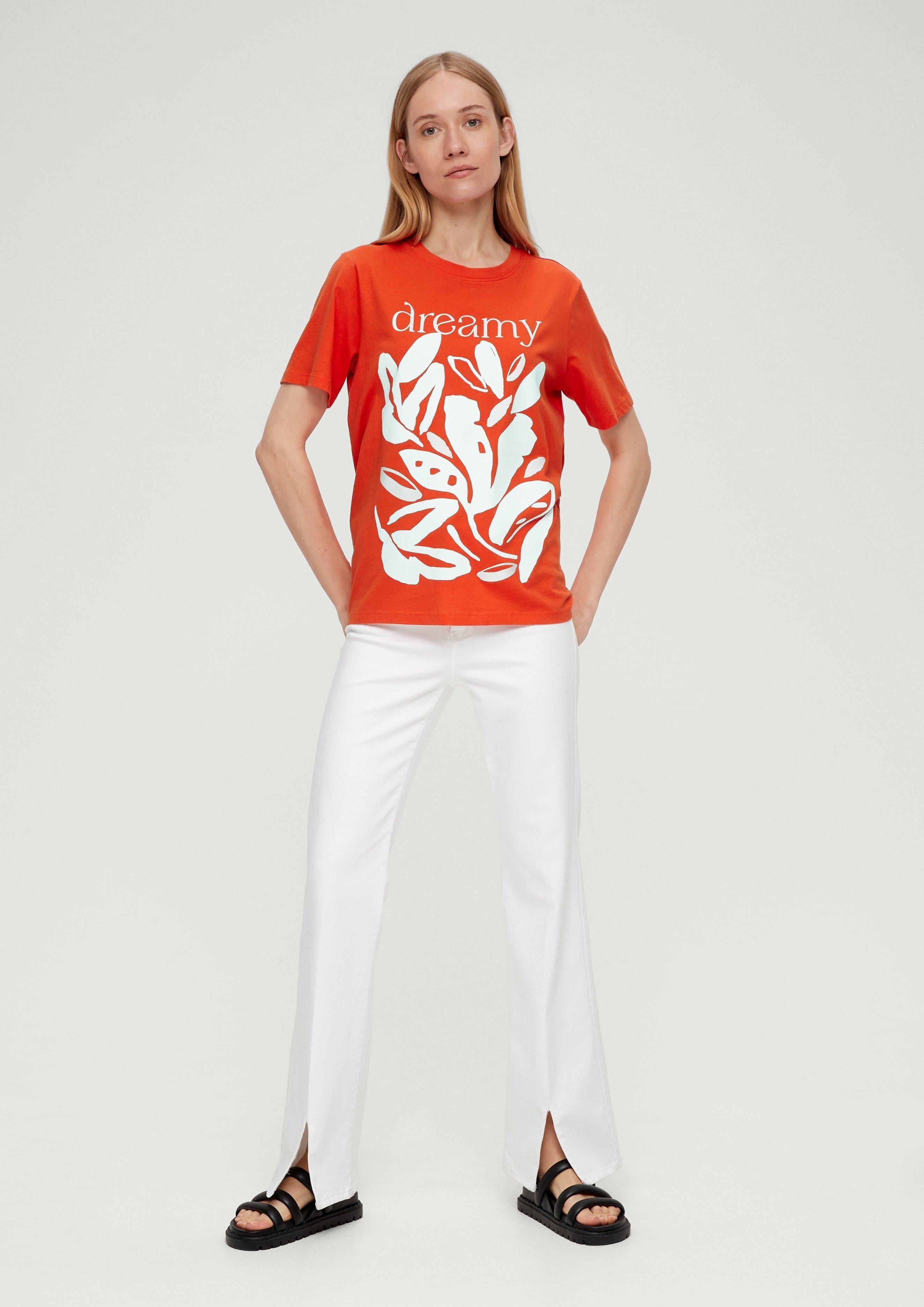 Baumwollshirt mit Frontprint Kurzarmshirt hellorange s.Oliver