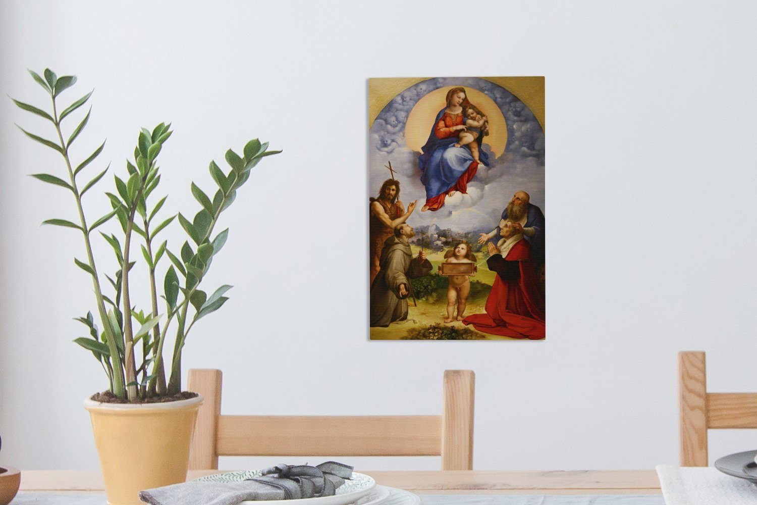 (1 Madonna Gemälde, 20x30 von OneMillionCanvasses® Leinwandbild Foligno - inkl. Raffael, bespannt cm Gemälde fertig von Zackenaufhänger, Leinwandbild St),