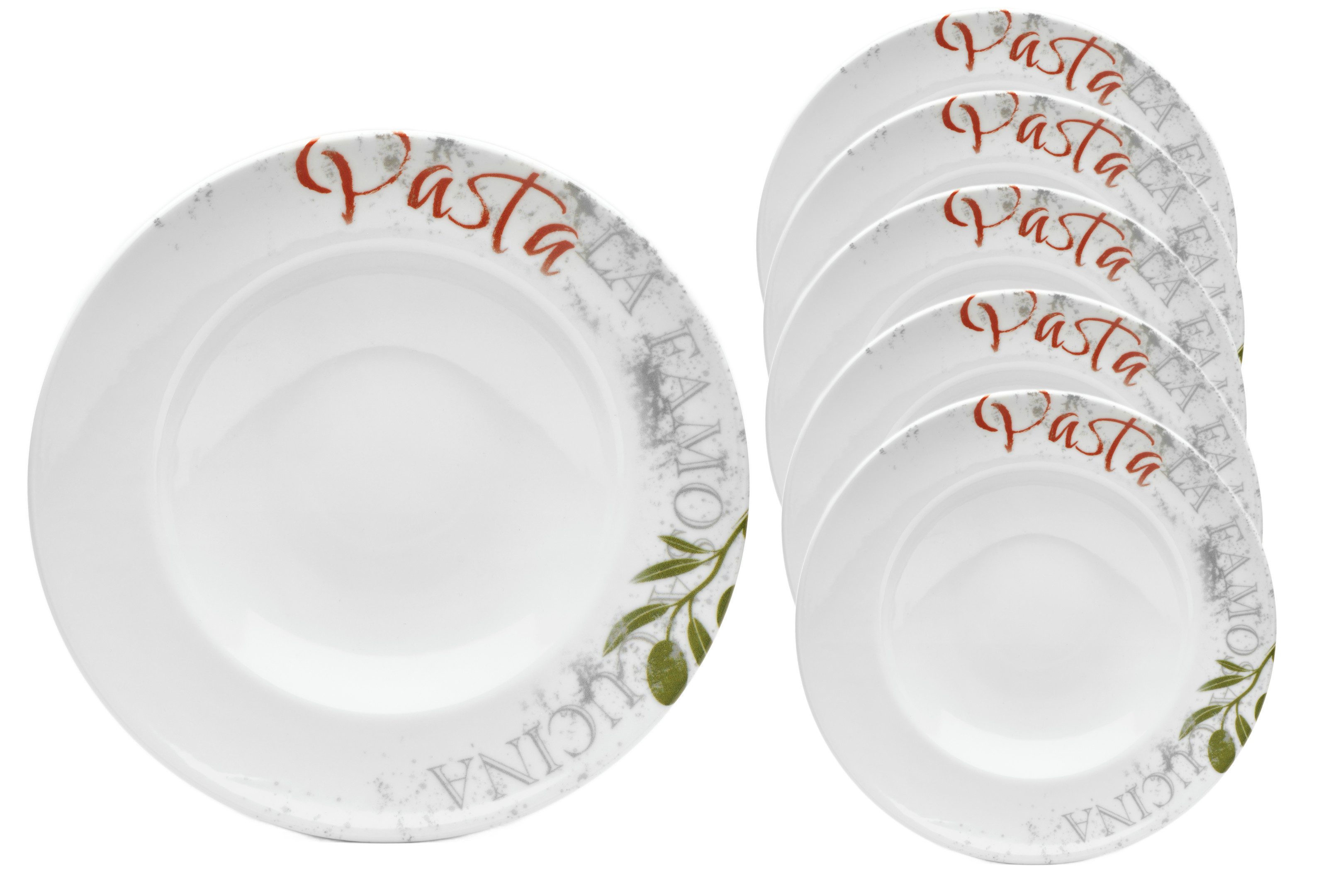 van Well Pastateller Teller Set Famosa, mit PIZZA Schriftzug, 6er Set, Ø 27 cm, (6 St), Service, Geschirr-Set für 6 Personen