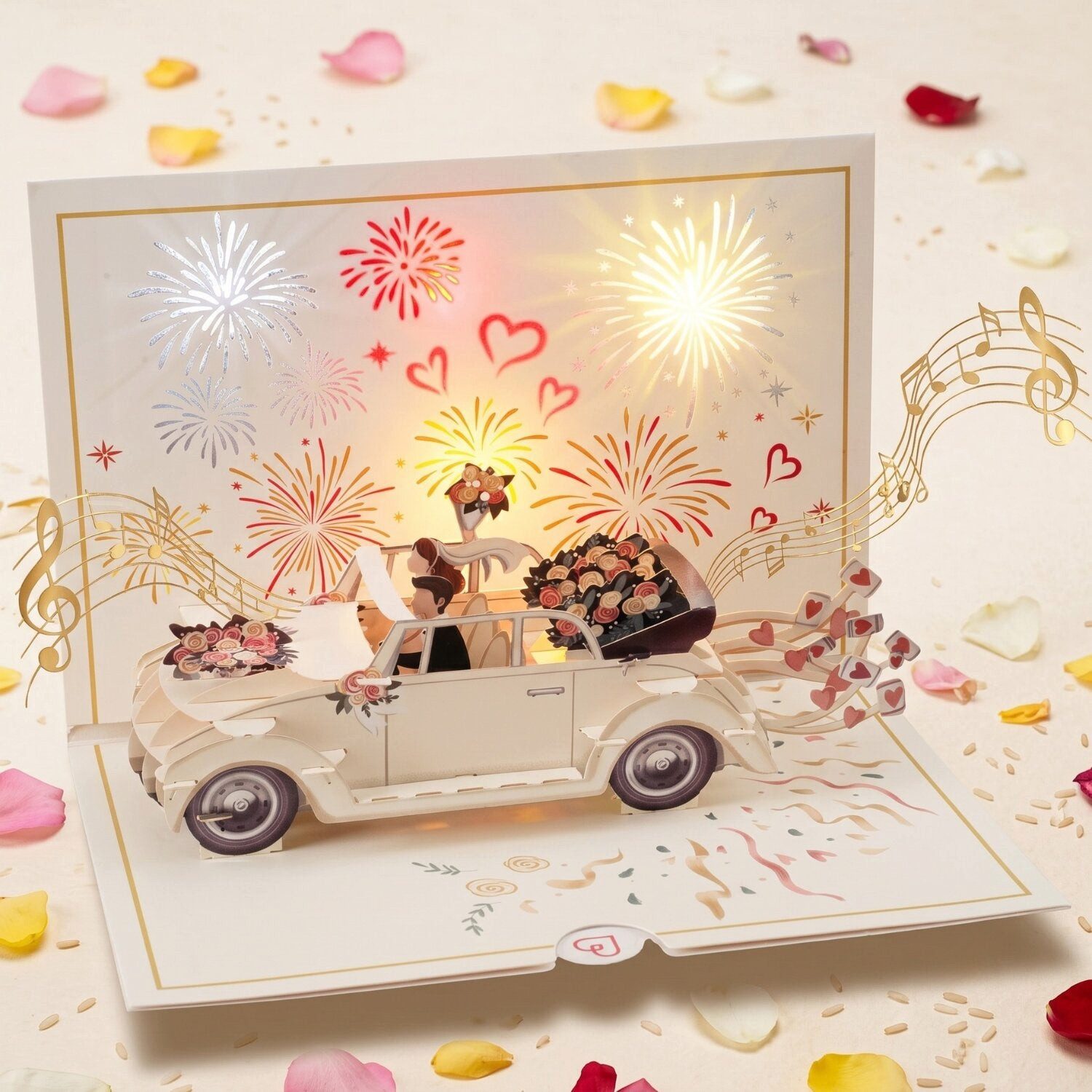papercrush Hochzeitskarte Hochzeitsauto mit Musik & Licht Pop-Up Karte, Mit Musik & Licht, Handgemacht, Verschenkfertig