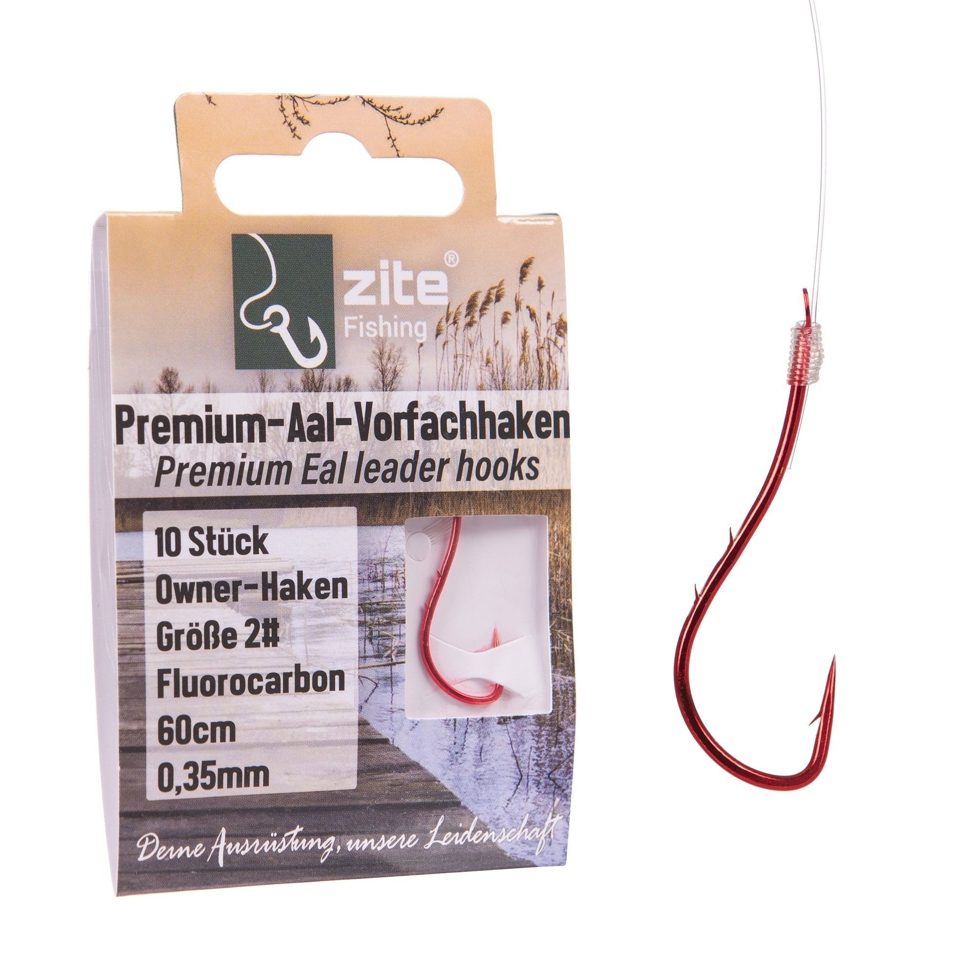 Aalhaken Premium-Aal-Vorfachhaken Owner-Haken Rot mit 60cm 0,35mm Vorfachschnur
