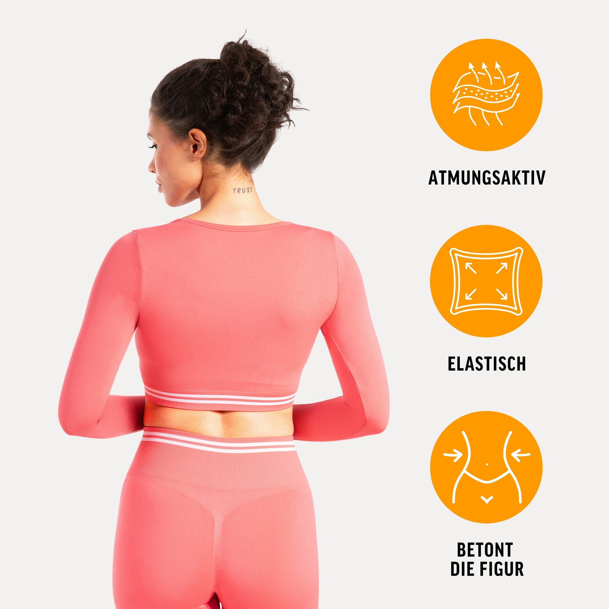 Smilodox Longsleeve Miriel, Oberteil figurbetonendes Crop Shirt Gym & Alltag Figurformend Elastisch Sicherer Halt mit Streifen an Bund und Ärmel