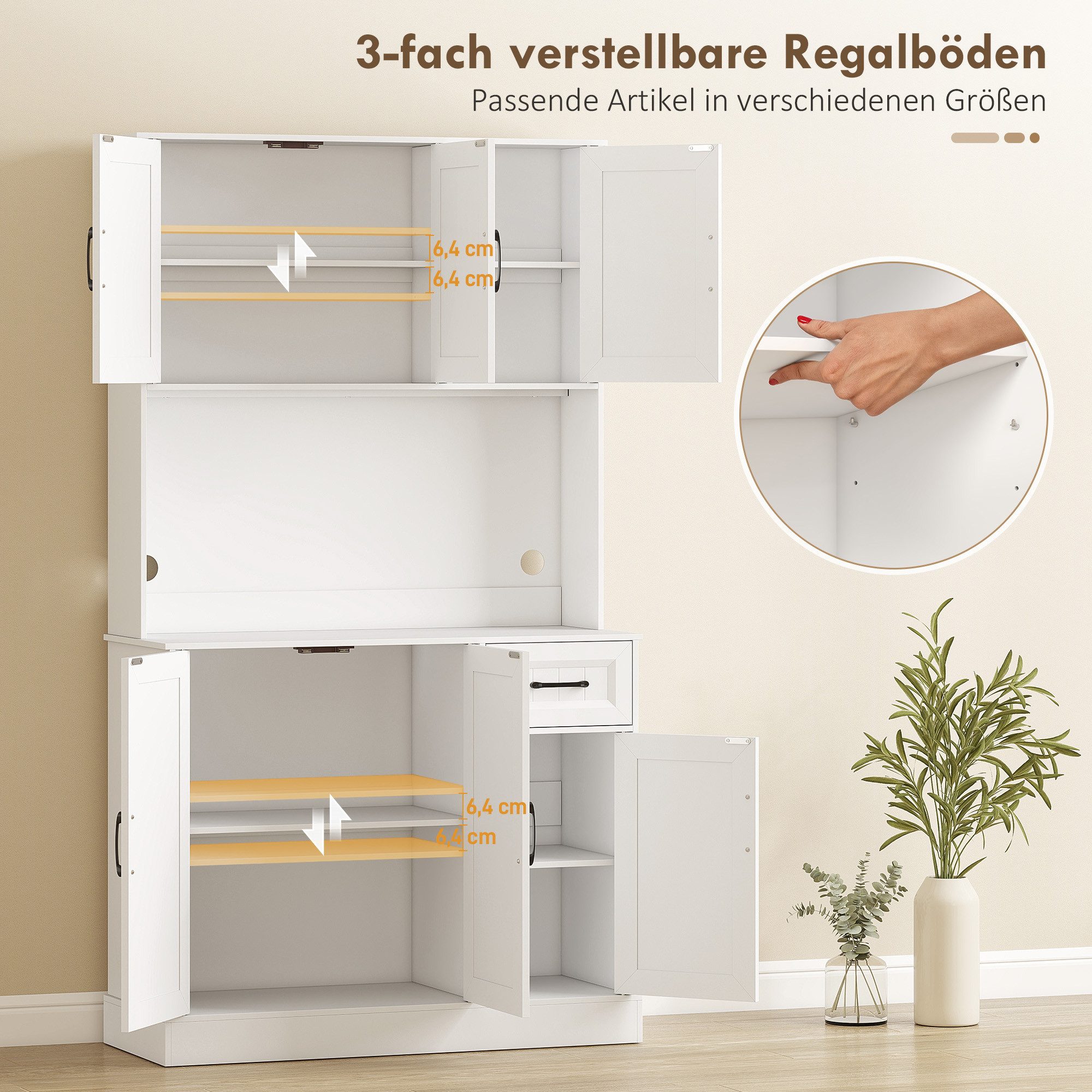 HOMCOM Küchenbuffet Küchenschrank mit Arbeitsplatte, 6 Türen, Schublade, Hochschrank (Buffetschrank, 1-St., Küchenschrank) für Küche Wohnzimmer Esszimmer 100 x  – Bild 5 von 5