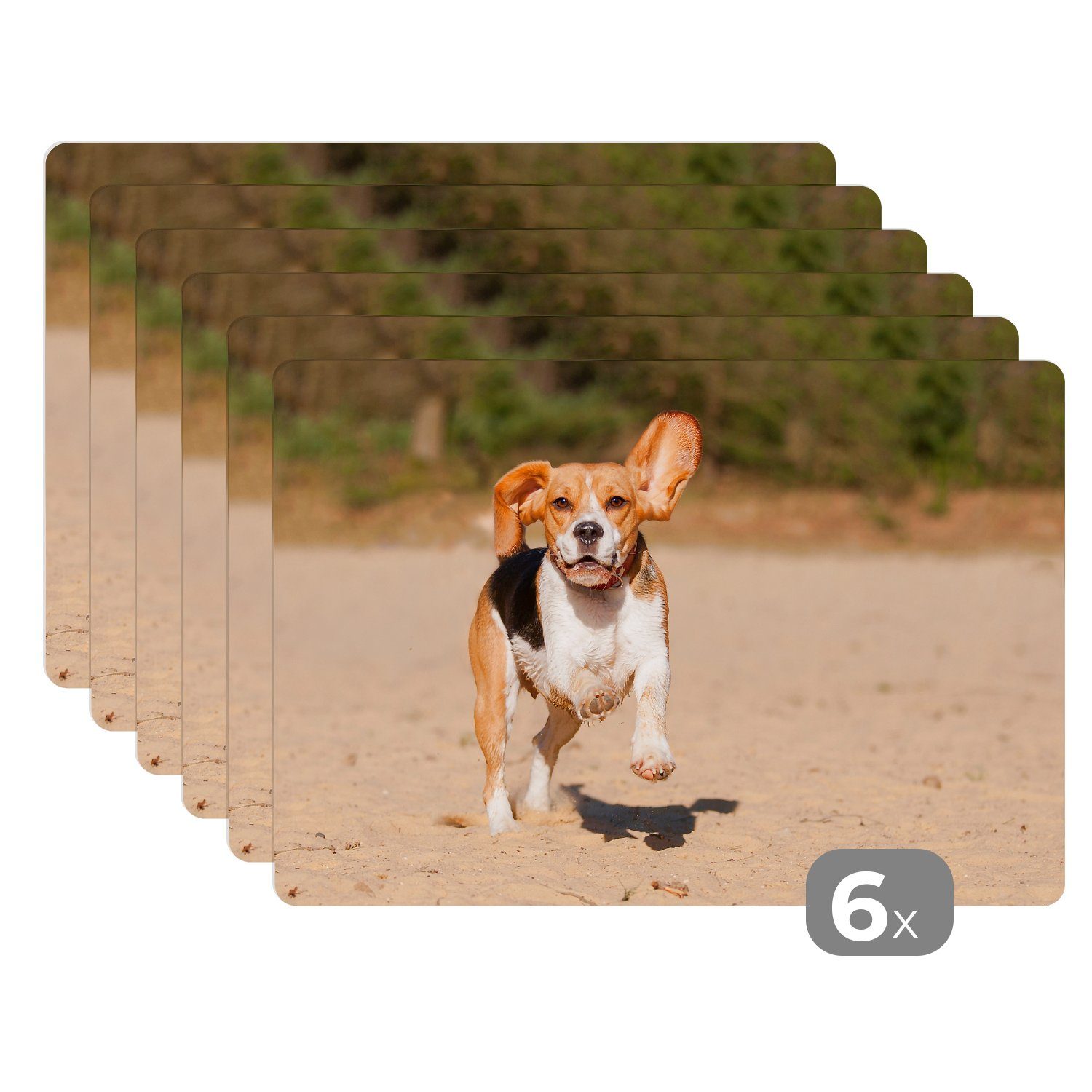 MuchoWow, läuft Beagle im Platzdecken, (6-St), Platzset, Sand, Platzset, Schmutzabweisend Platzmatte, Tischmatten,