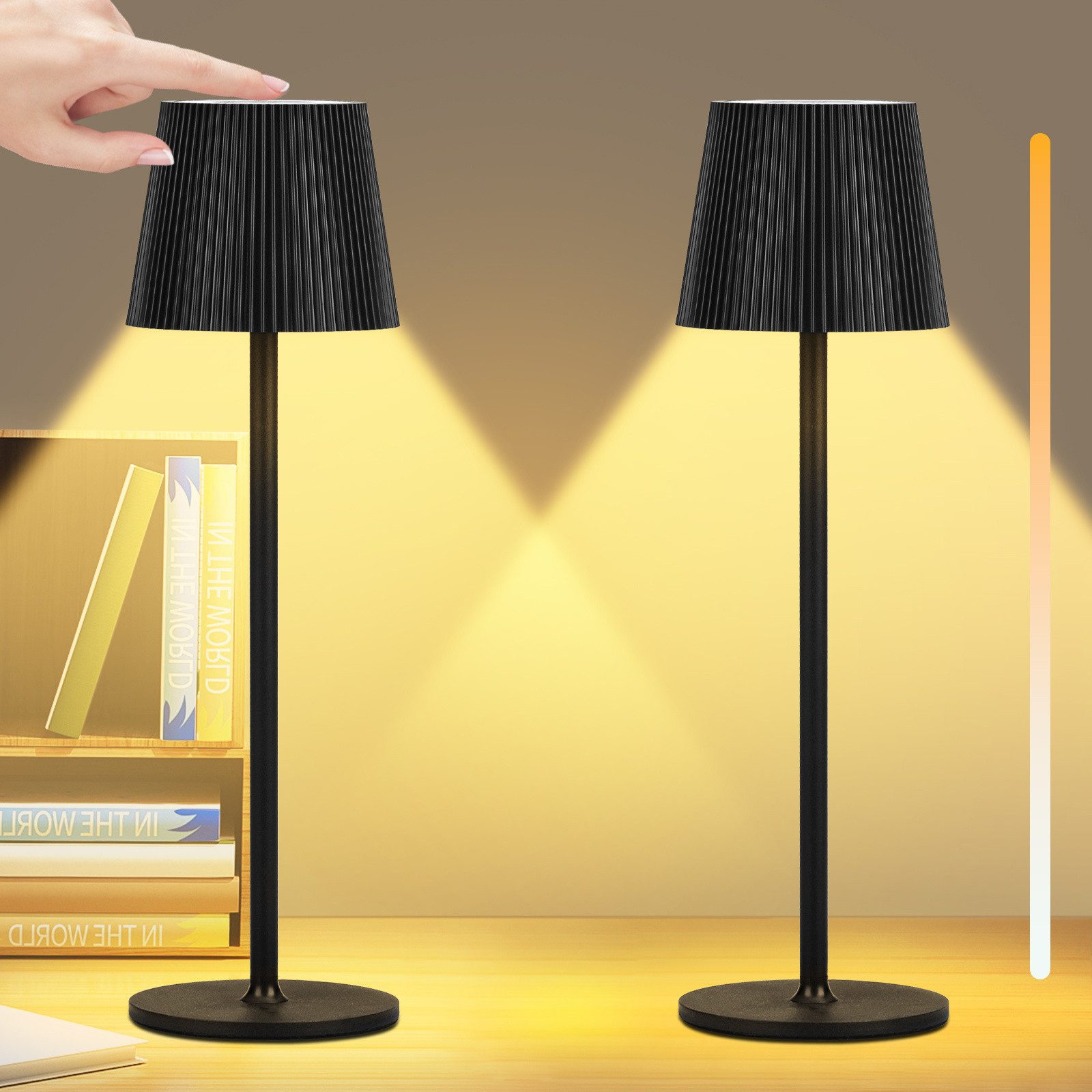 Kityhome Nachttischlampe 2Set LED-Tischlampen - Dreifarbiges dimmbares Licht & 6000 mAh, 3-Stufen Augenschon-System