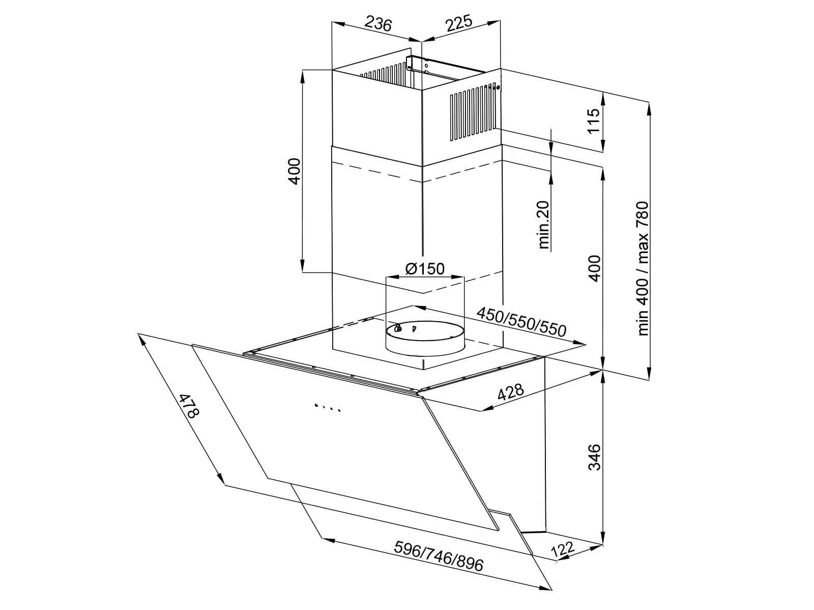 Oranier Wandhaube, 75 cm
