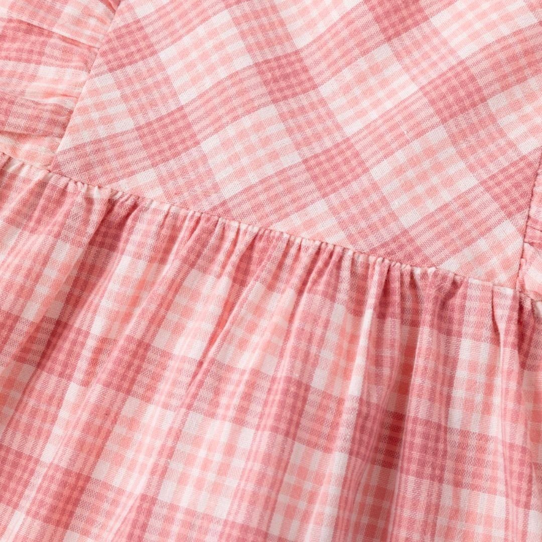 mit Midikleid kariertem aus suebidou Kleid Popelinestoff rosa Rüschendetails