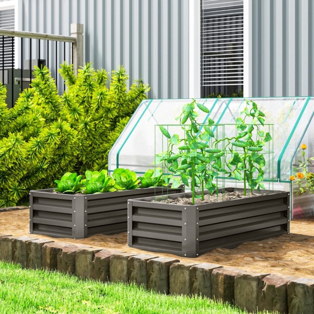 CHICFURN Hochbeet Pflanzbeet aus Metall mit offenem Boden (Packung, 2 St., 2er-Set für Garten und Balkon), Dunkelgrau, 110 × 50 × 30 cm