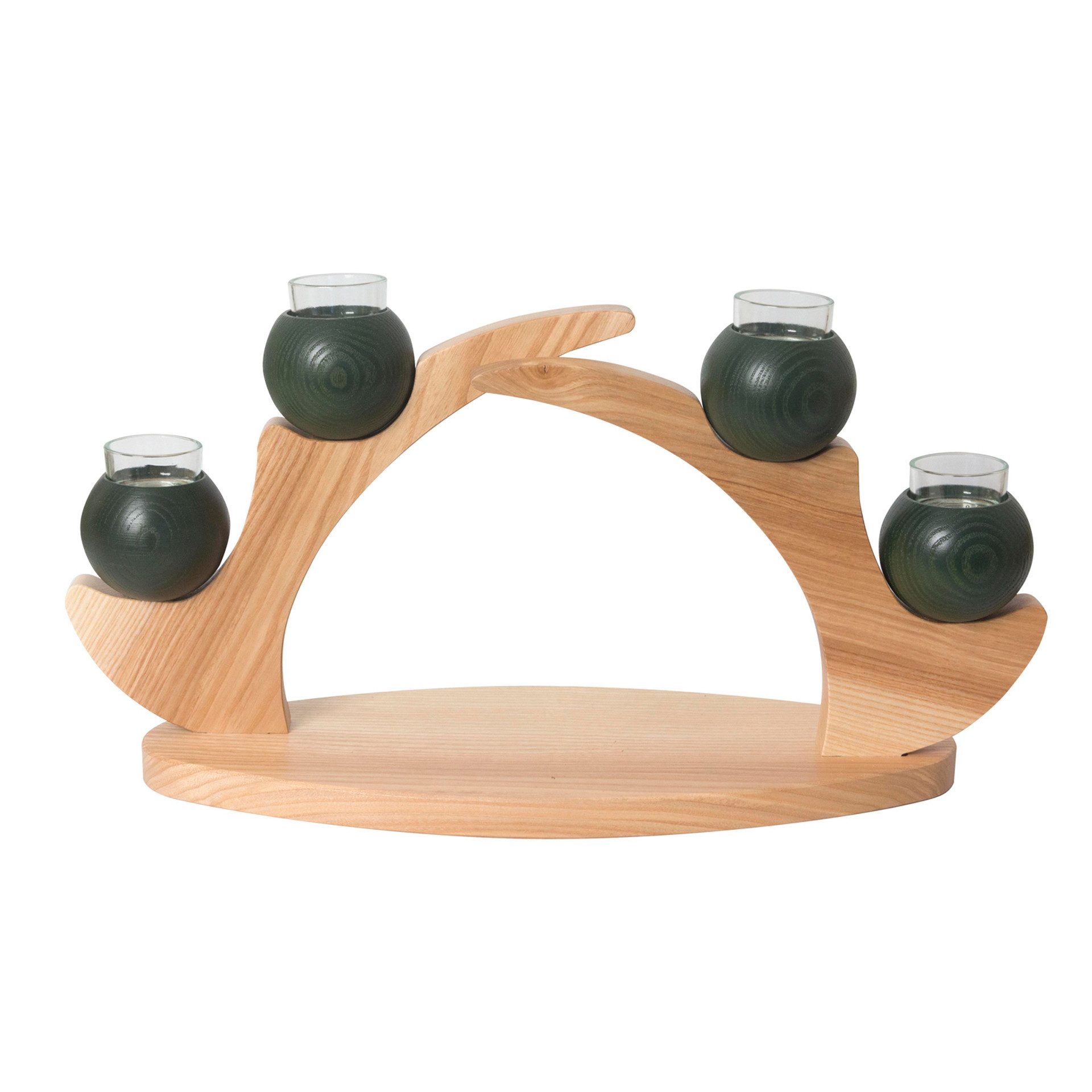 Kuhnert Teelichthalter 27851, Schwibbogen für 4 Teelichter, grün, aus Holz - Made in Germany