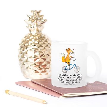 Mr. & Mrs. Panda Teeglas Fuchs Fahrrad fahren - Transparent - Geschenk, Teetasse aus Glas, Rad, Premium Glas, Liebevolle Gestaltung
