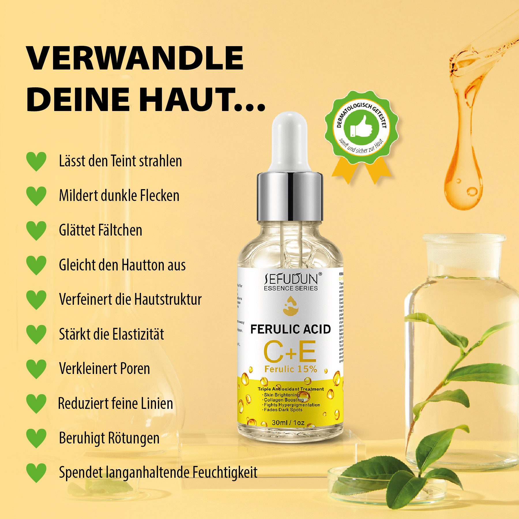 P-Beauty Cosmetic Accessories Gesichtsserum Anti-Aging Serum für Gesicht Gesichtsserum Ferulic Acid Vitamin C + E, 1-tlg., Gesichtspflege, Serum, Hautschutz