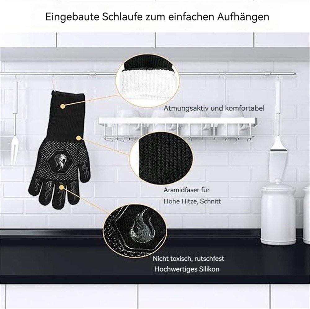 Feuerbeständige schwarz Schnittbeständige Grill Rutschfeste Handschuhe Fäustlinge Dekorative Silikonhandschuhe Handschuhe 1472°F,