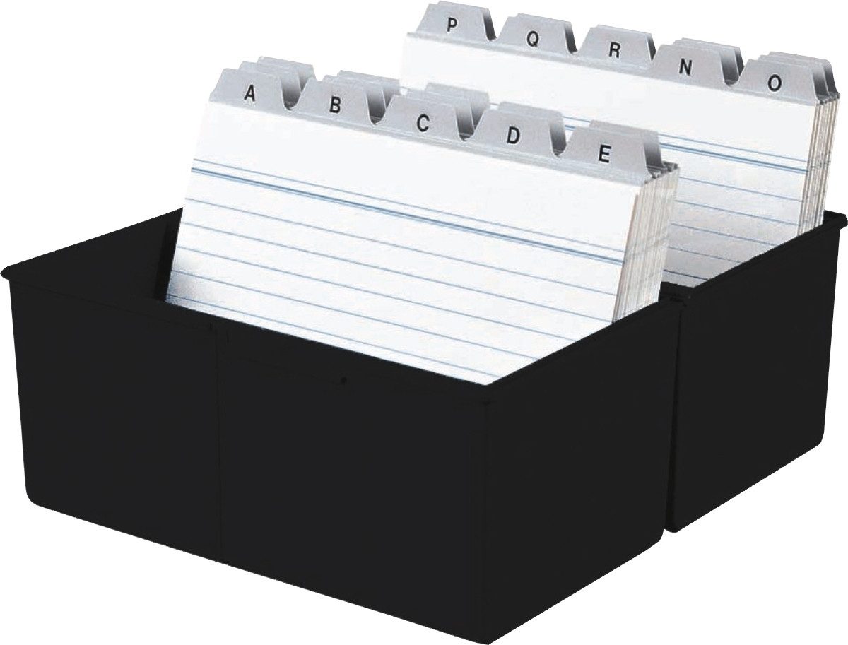 HAN-Bürogeräte Karteikasten Karteikartenbox A8 quer inkl. 100 Karten und Register schwarz