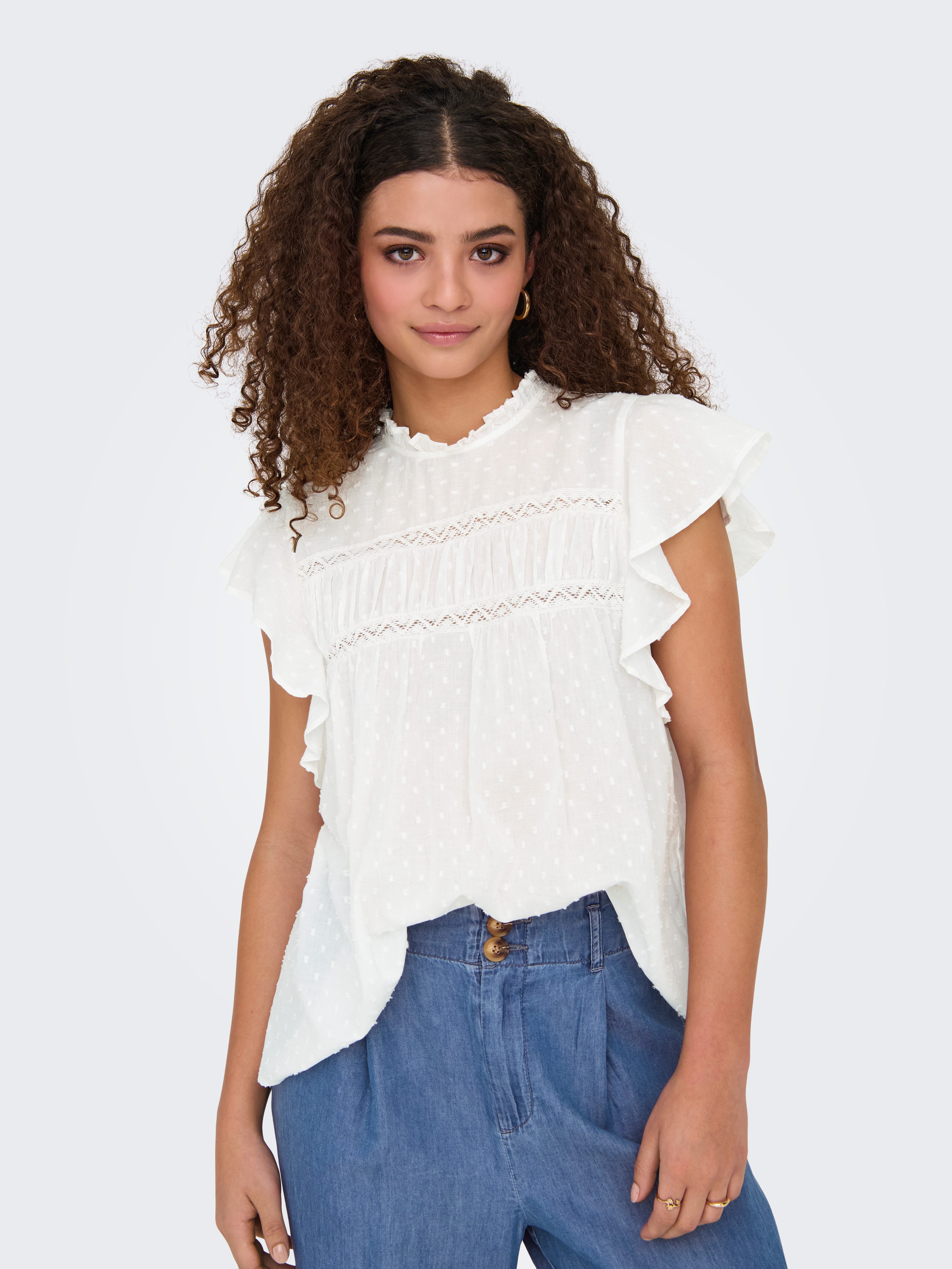 ONLY Rüschentop ONLKATTI S/S DOBBY TOP WVN NOOS Baumwolle, regular fit