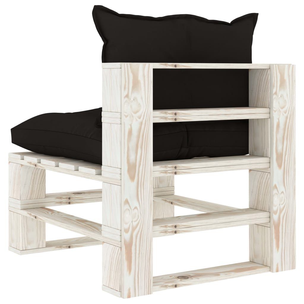 Kissen Loungesofa Weiß mit Schwarz/ Holz, in Teile 1 Garten-Paletten-Mittelsofa Schwarz vidaXL