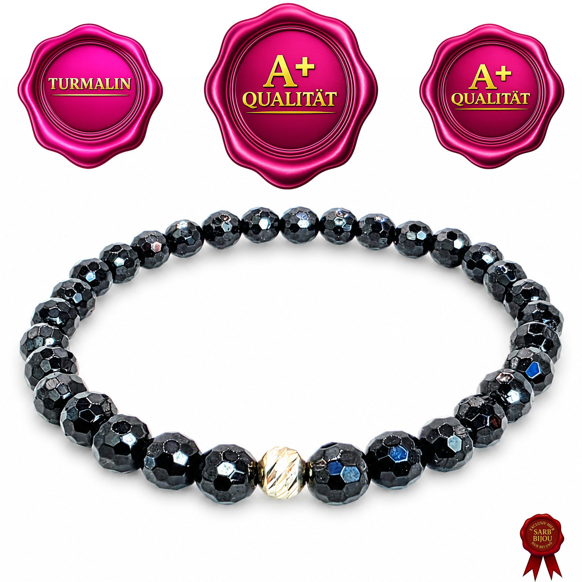 M-Punkt24 Armband Damen Armband 100% Echter Edelstein (TURMALIN, 6mm, Natur, 925 Echt-Silber-Verschluss), Gummizug, inkl. Etui, SONDERPREIS wegen Produkt-Neuheit