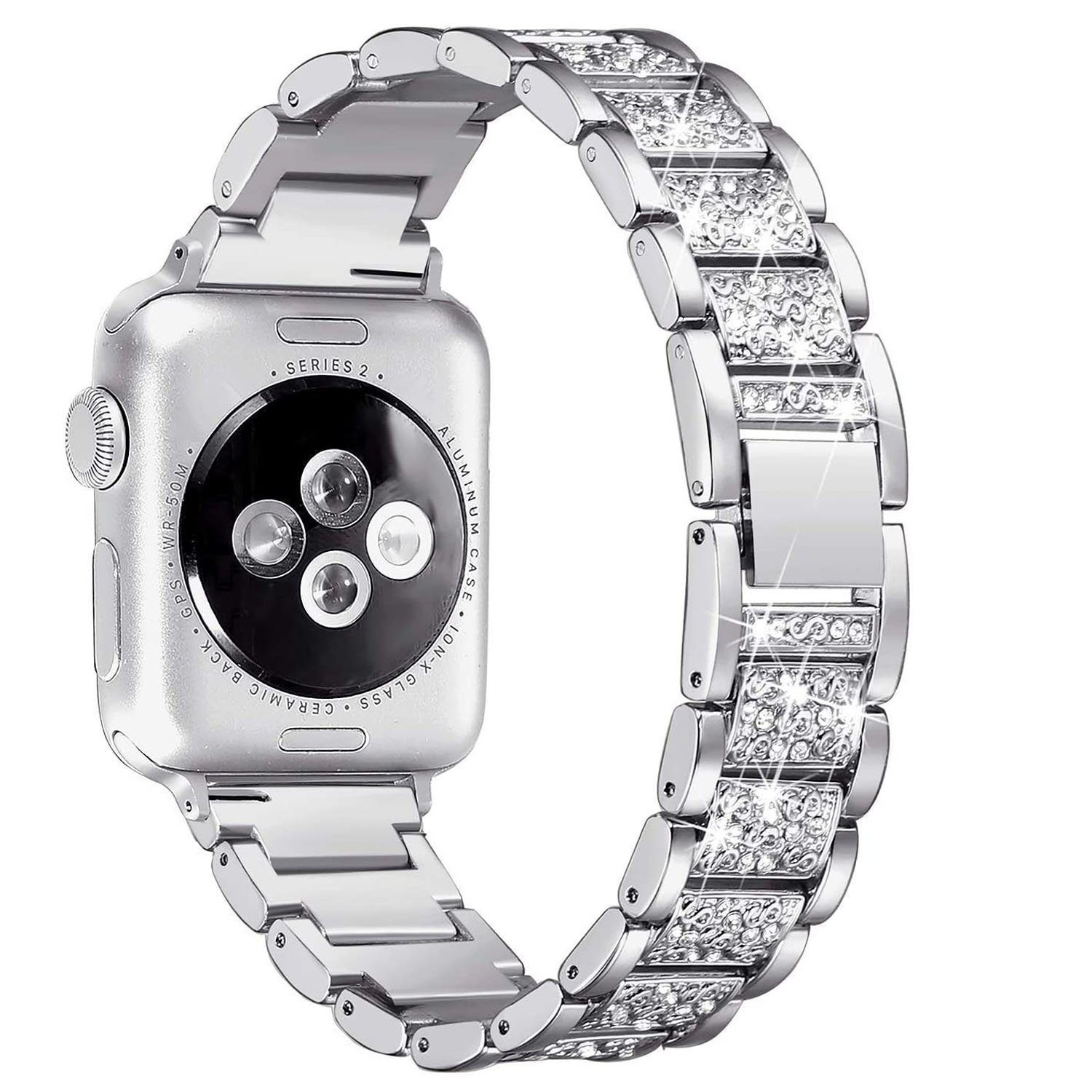 zggzerg Uhrenarmband Band, Diamant Strass Edelstahl Metall Armband«Für Apple Watch Silber