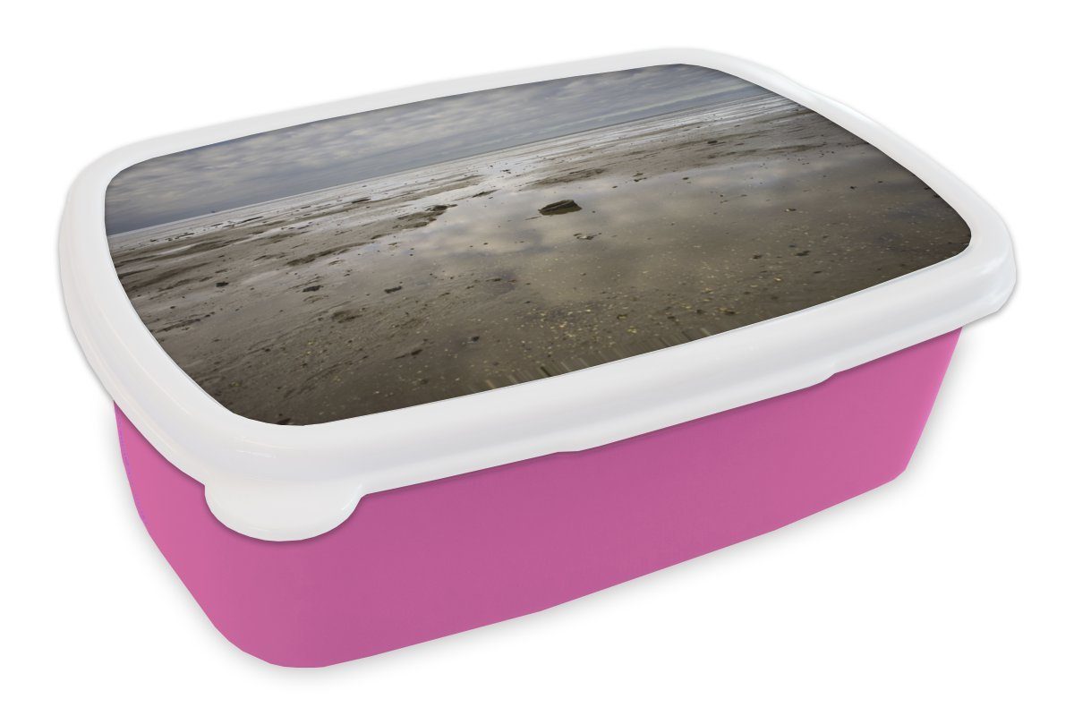 MuchoWow Lunchbox Sand - Luft - Watteninseln, Kunststoff, (2-tlg), Brotbox für Erwachsene, Brotdose Kinder, Snackbox, Mädchen, Kunststoff rosa