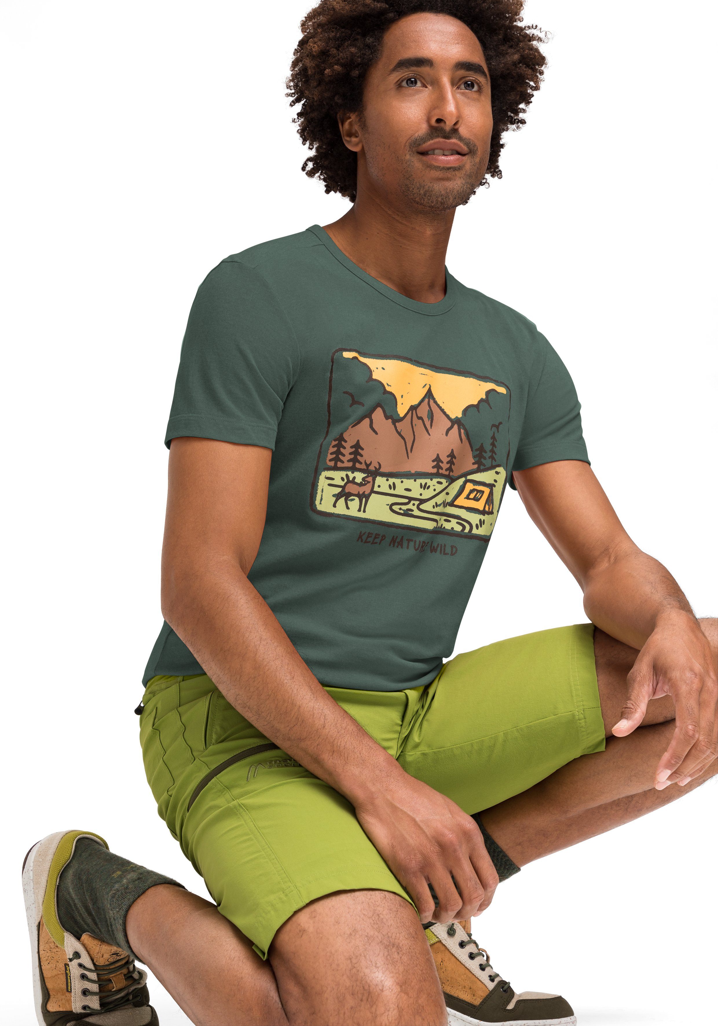Maier Sports T-Shirt Burgeis 16 M Herren Kurzarmshirt mit Print für Wandern  und Freizeit, Aus robuster, atmungsaktiver und leichter Piquéware