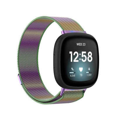 Wigento Smartwatch-Armband Für Fitbit Versa 4 + 3 / Sense 1+ 2 Magnet Metall Watch Uhr Ersatz Armband Mehrfarbig
