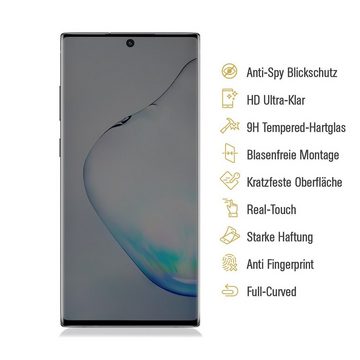 Protectorking Schutzfolie 1x 9H Hartglas für Samsung Galaxy Note 10 Plus FULL CURVED Privacy, (1-Stück), Displayschutz, Schutzglas ANTI-SPY PRIVACY BLICKSCHUTZ 9H Härte