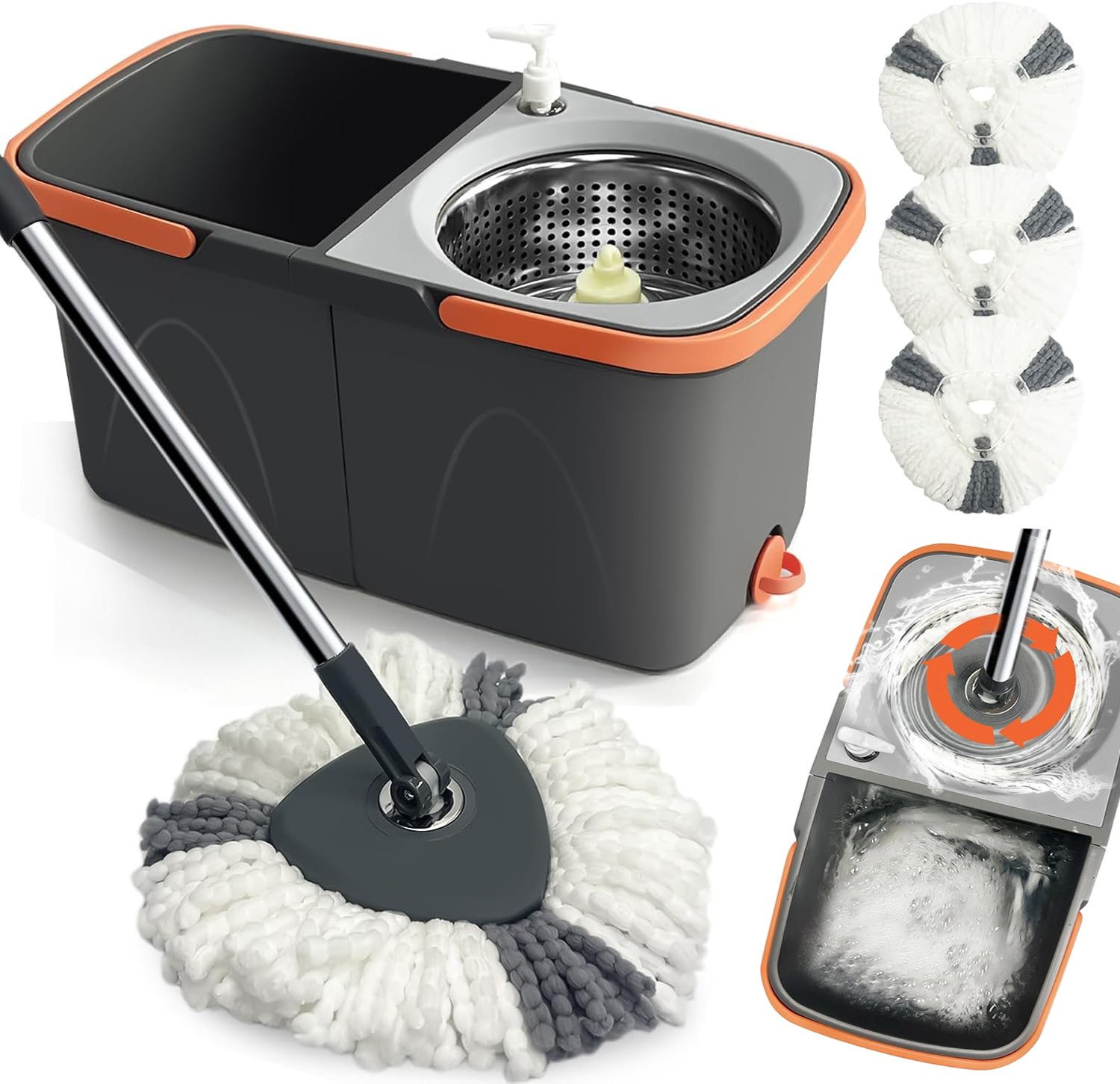 AKKEE Wischmopp Set Bodenwischer Komplett-Set 2in1 Wischmopp Set mit Eimer, (360° Drehgelenk), Faltbar und drehbar