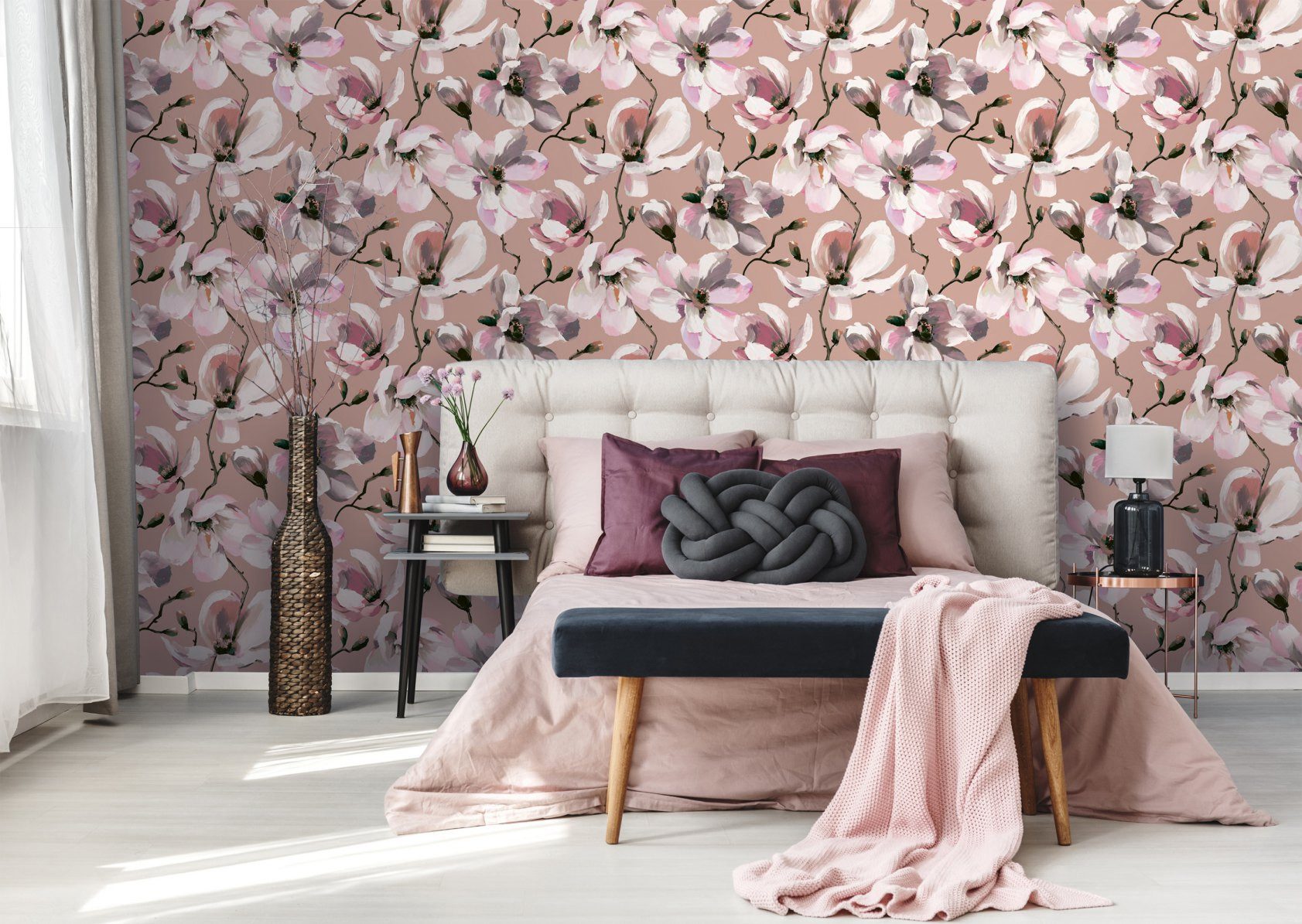 Marburg Vliestapete Tapete Malerische Blüten, geprägt, floral, moderne Vliestapete für Wohnzimmer Schlafzimmer Küche