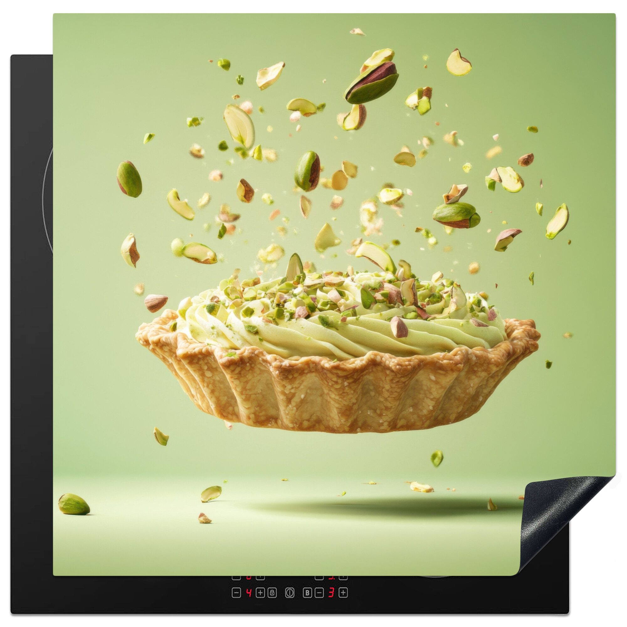 MuchoWow Herd-Abdeckplatte Pistazie - Torte - Nüsse - Lebensmittel, Vinyl, (1 tlg), Cerankochfeld Abdeckung, Herd Abdeckplatten Vinyl, 58x59 cm