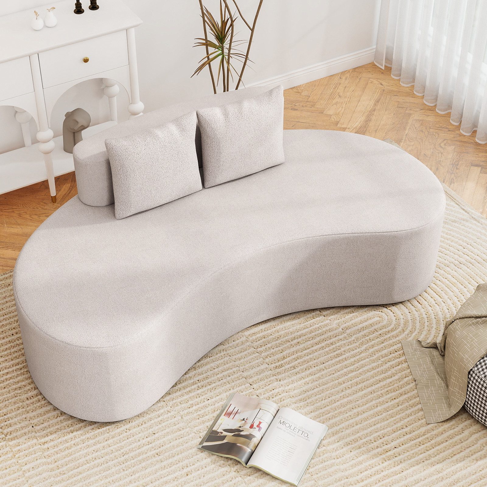 COSTWAY Sofa, für 3 Sitzer gebogenes Polstersofa mit 2 Kissen 199 cm