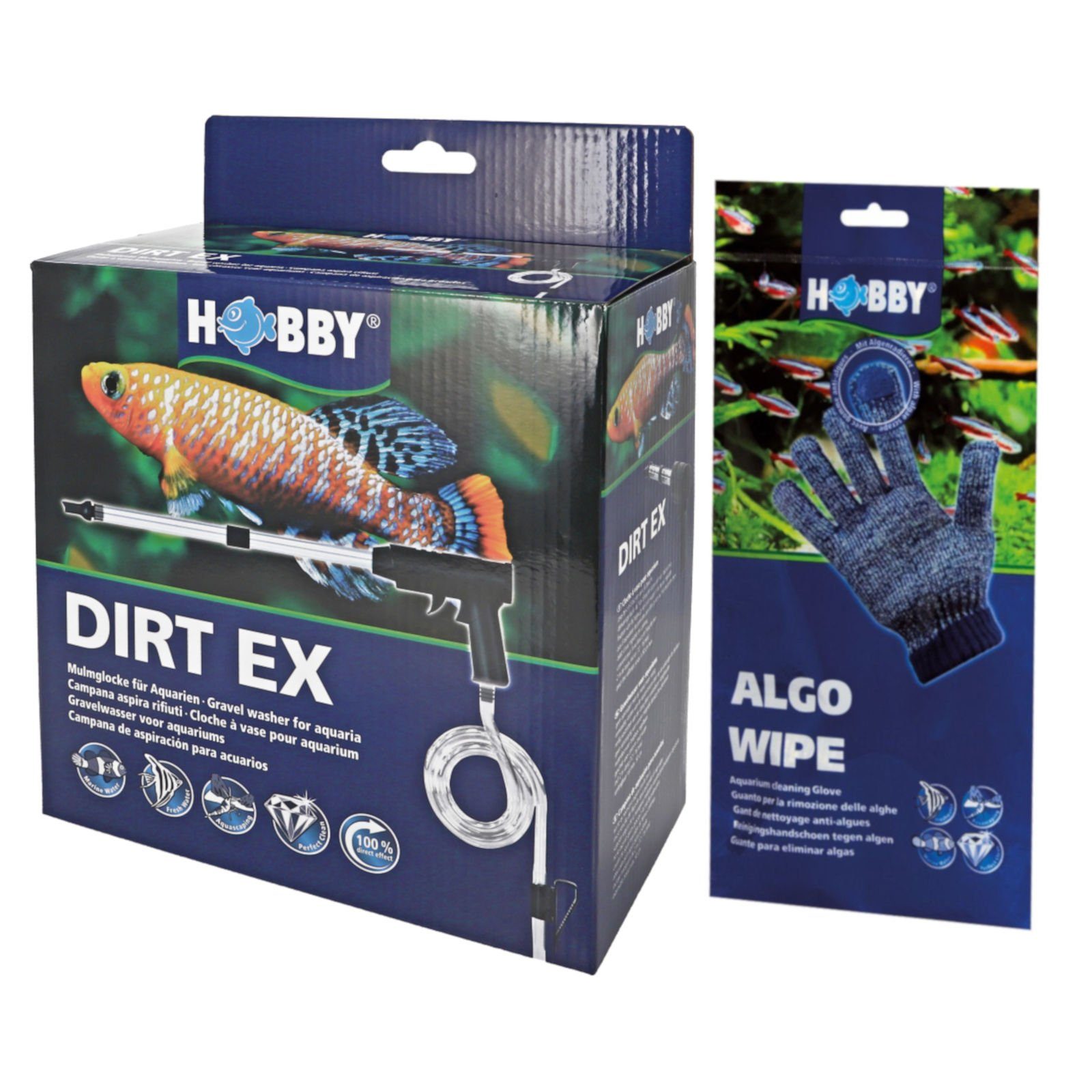 HOBBY Aquariumpflege Dirt Ex Mulmglocke mit Selbst-Ansaugung + Algo Wipe Aquariumhands...