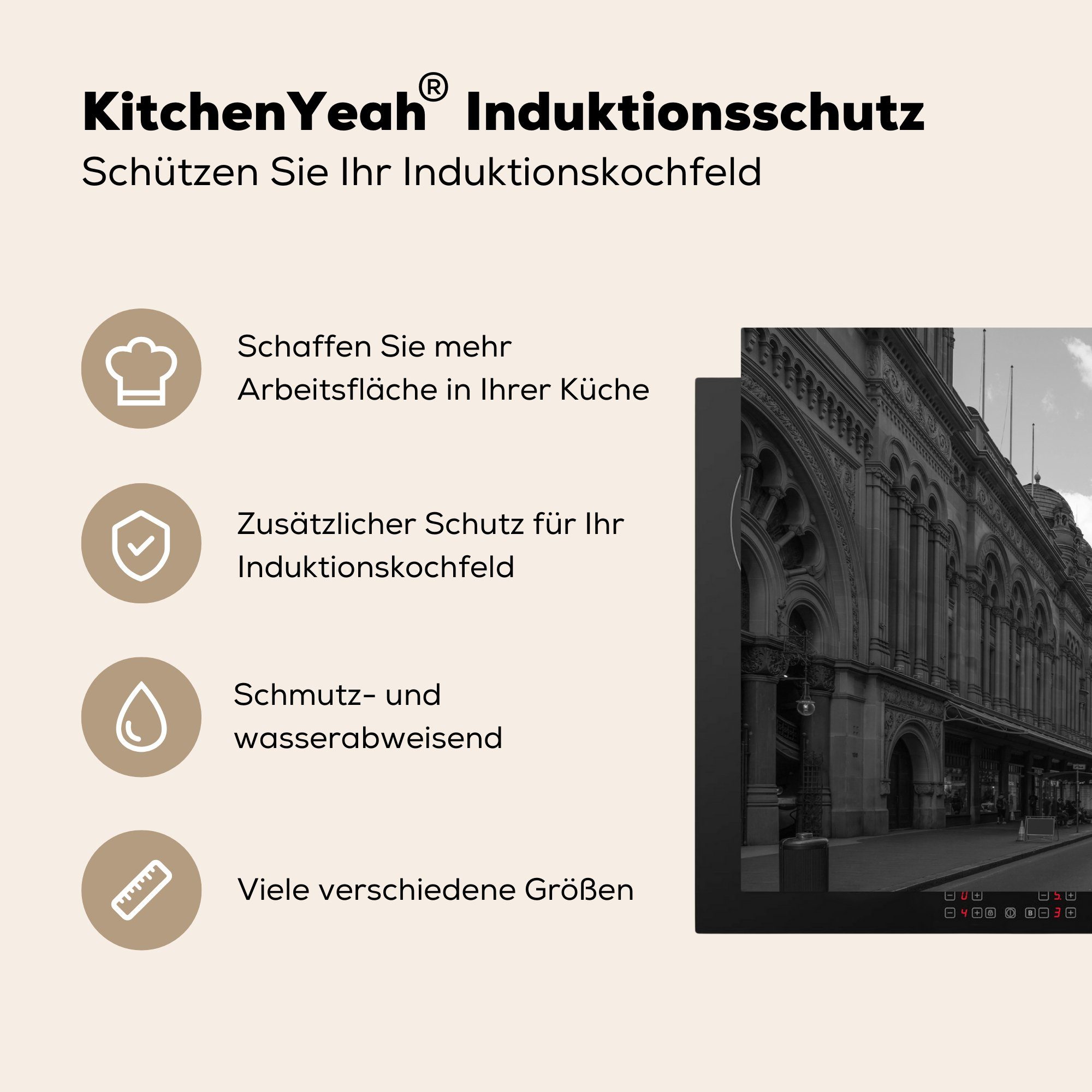 tlg), Klassisch, - Induktionskochfeld - für Australien Schutz cm, Herdblende-/Abdeckplatte Ceranfeldabdeckung Victoria küche, 81x52 MuchoWow (1 - Vinyl, die Architektur