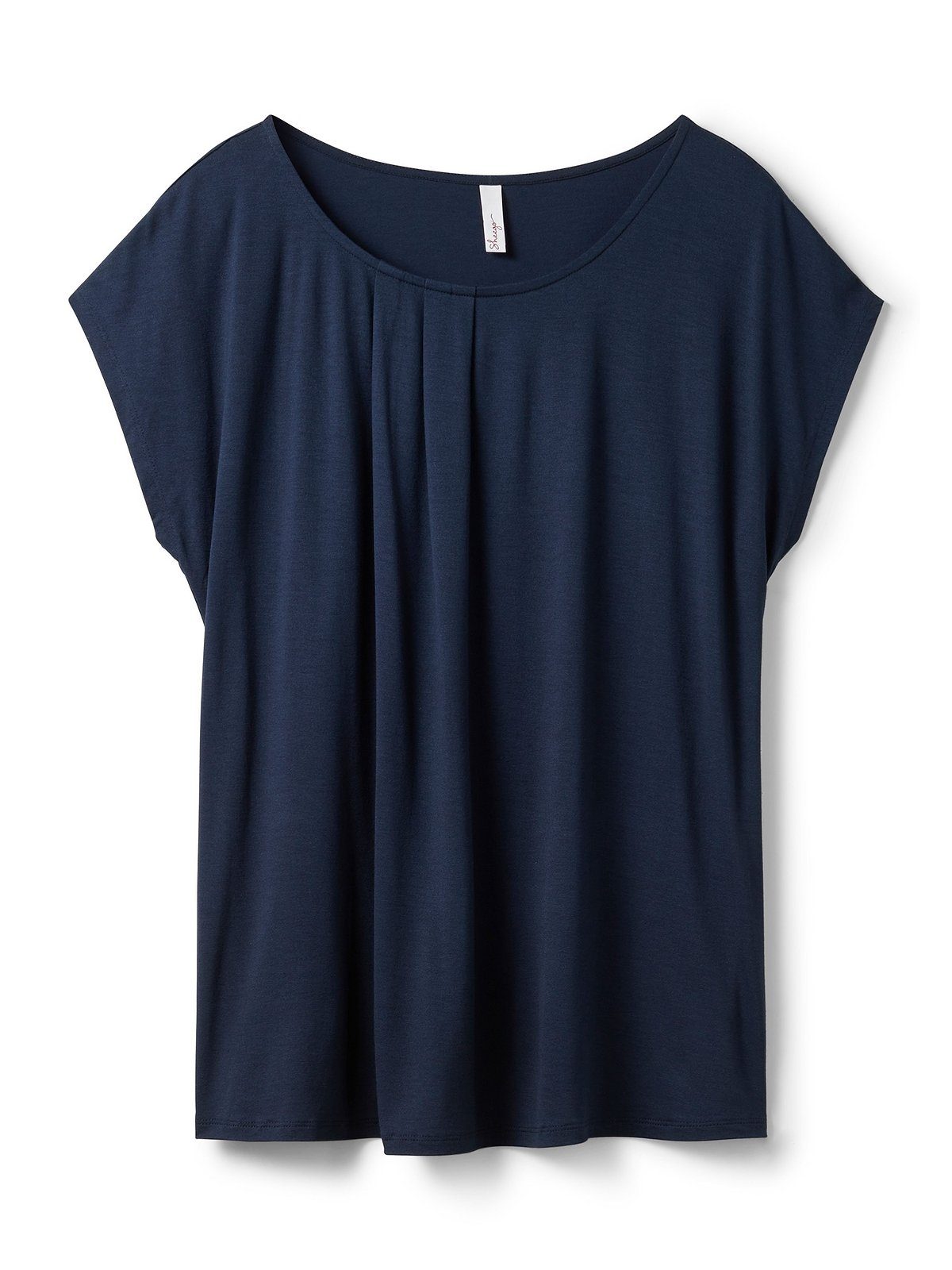 Falten, gelegten nachtblau Sheego Größen Große aus angenehmem mit T-Shirt Viskosemix
