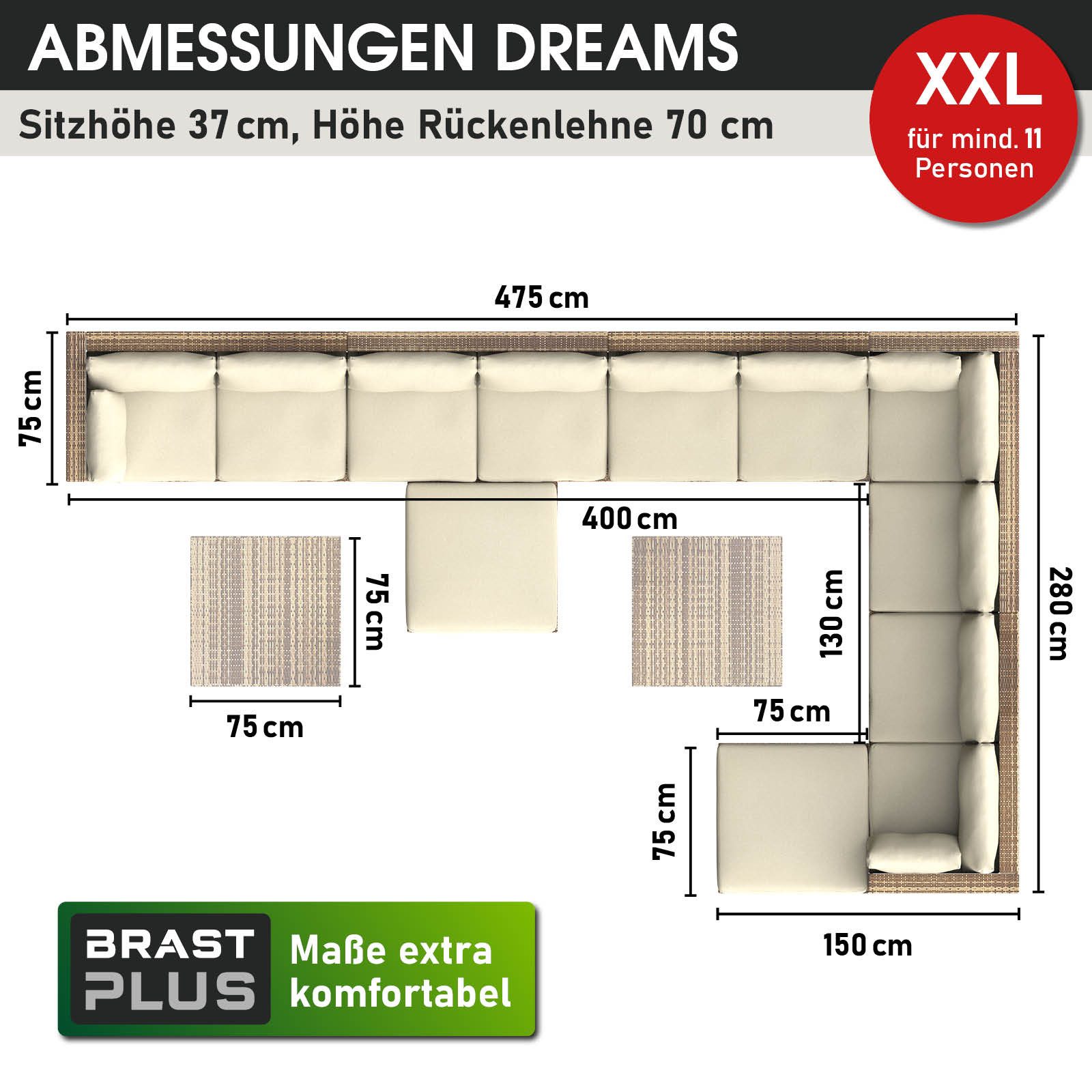 BRAST Gartenlounge-Set Dreams für 11 Personen inkl. extra Dicke Kissen, Outdoor Loungemöbel Sitzgruppe Essgruppe Garnitur
