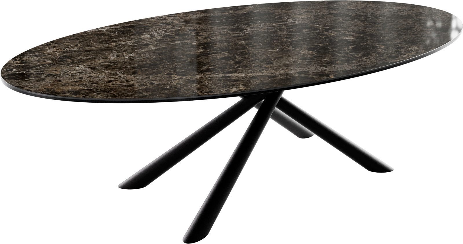 DELIFE Couchtisch Edge, Oval 140x80 cm Keramik Emperador Extra Lucidato Dunkelbraun Sarity Met