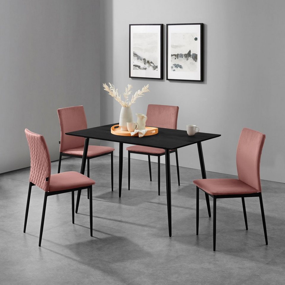 Leonique Essgruppe Pavia + Eadwine, (Spar-Set, 5-tlg., Tisch mit 4 Stühlen),  Esszimmerstühle mit Kunstleder oder Samtstoff, Leonique - Luxuriöses,  zeitgenössisches Wohnen