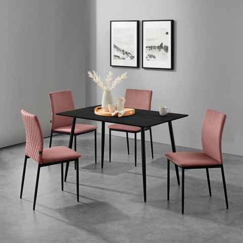 Leonique Essgruppe Pavia + Eadwine, (Spar-Set, 5-tlg., Tisch mit 4 Stühlen), Esszimmerstühle mit Kunstleder oder Samtstoff