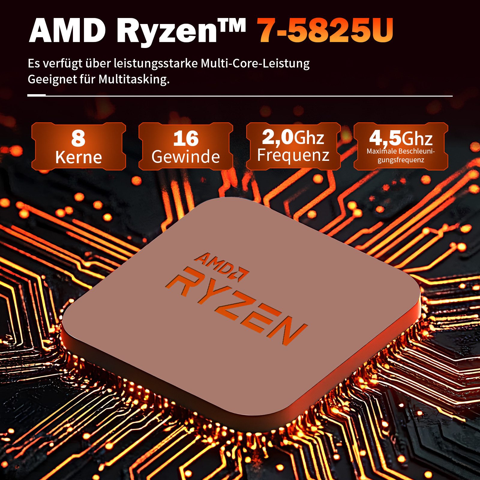 Auusda U58 Mini PC mit 8 Kerne und 16 Threads Mini-PC (AMD Ryzen 7-5825U, 16 GB RAM, 512 GB SSD, mit zwei USB 3.0-Anschlüsse und zwei USB 2.0-Anschlüsse)