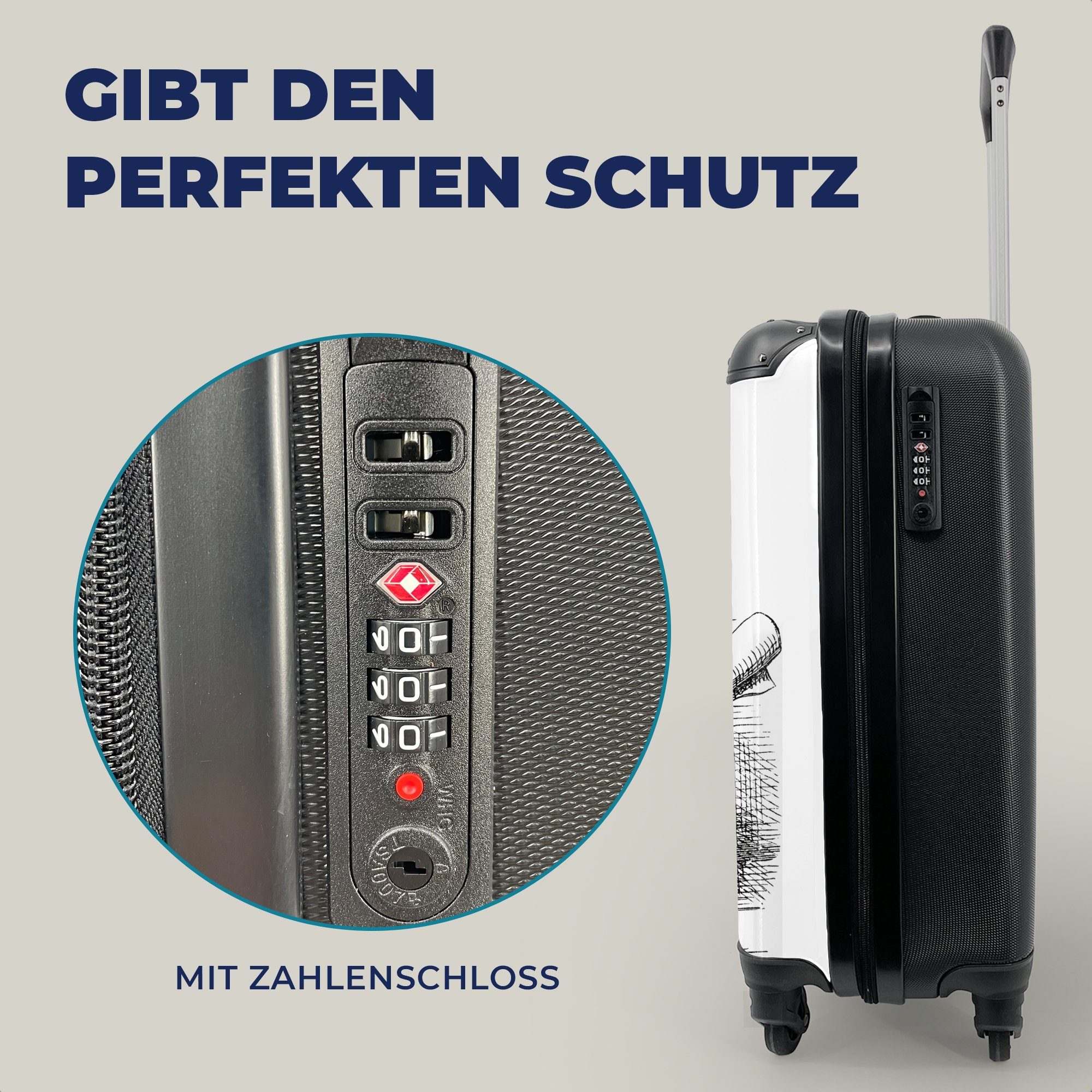 MuchoWow Handgepäckkoffer Kaninchen, 4 mit Reisekoffer Trolley, Handgepäck Ferien, Reisetasche für rollen, Rollen