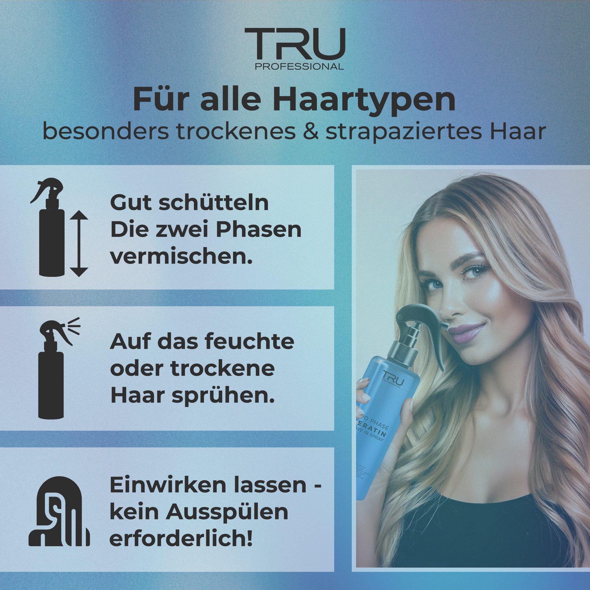 TRU Leave-in Pflege Two Phase Keratin, 400ml, Gesundes und kräftigeres Haar