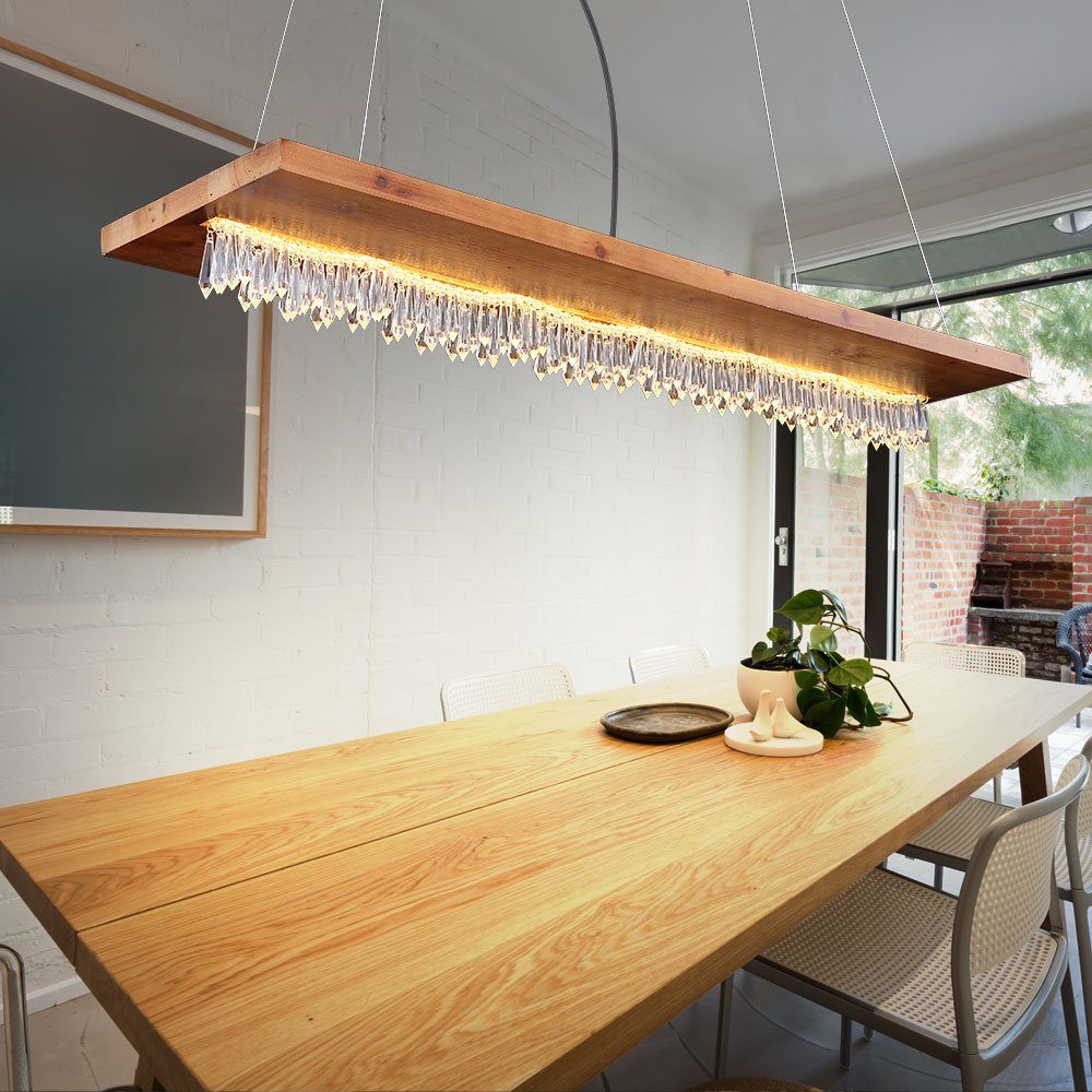 Pendelleuchte Holzleuchte fest LED Landhaus mit LED Warmweiß, Holz verbaut, etc-shop LED-Leuchtmittel Pendelleuchte, Hängeleuchte Esstisch
