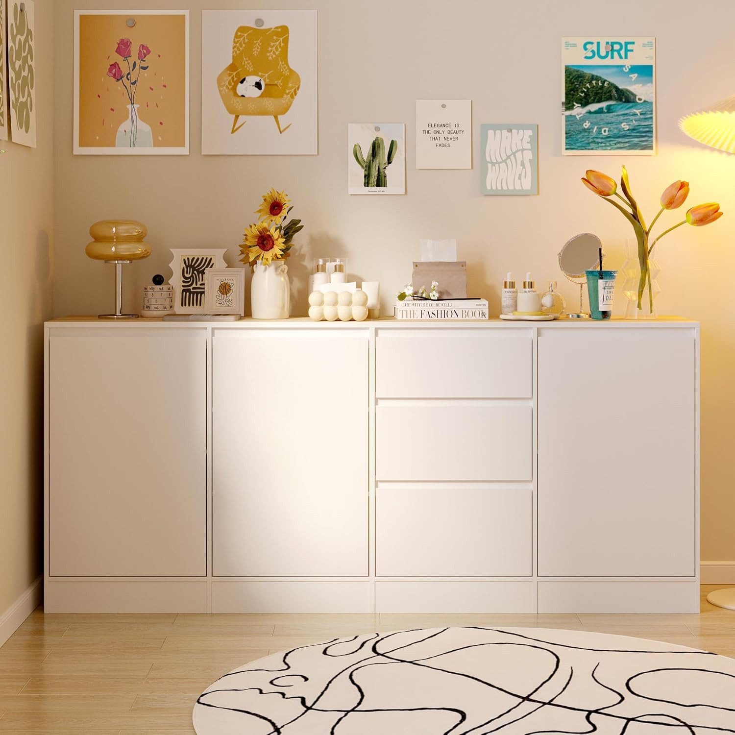 FUFU&GAGA Kommode Weiß PET Hochglanz Serie, 80-180 cm breit, Kommode Modern