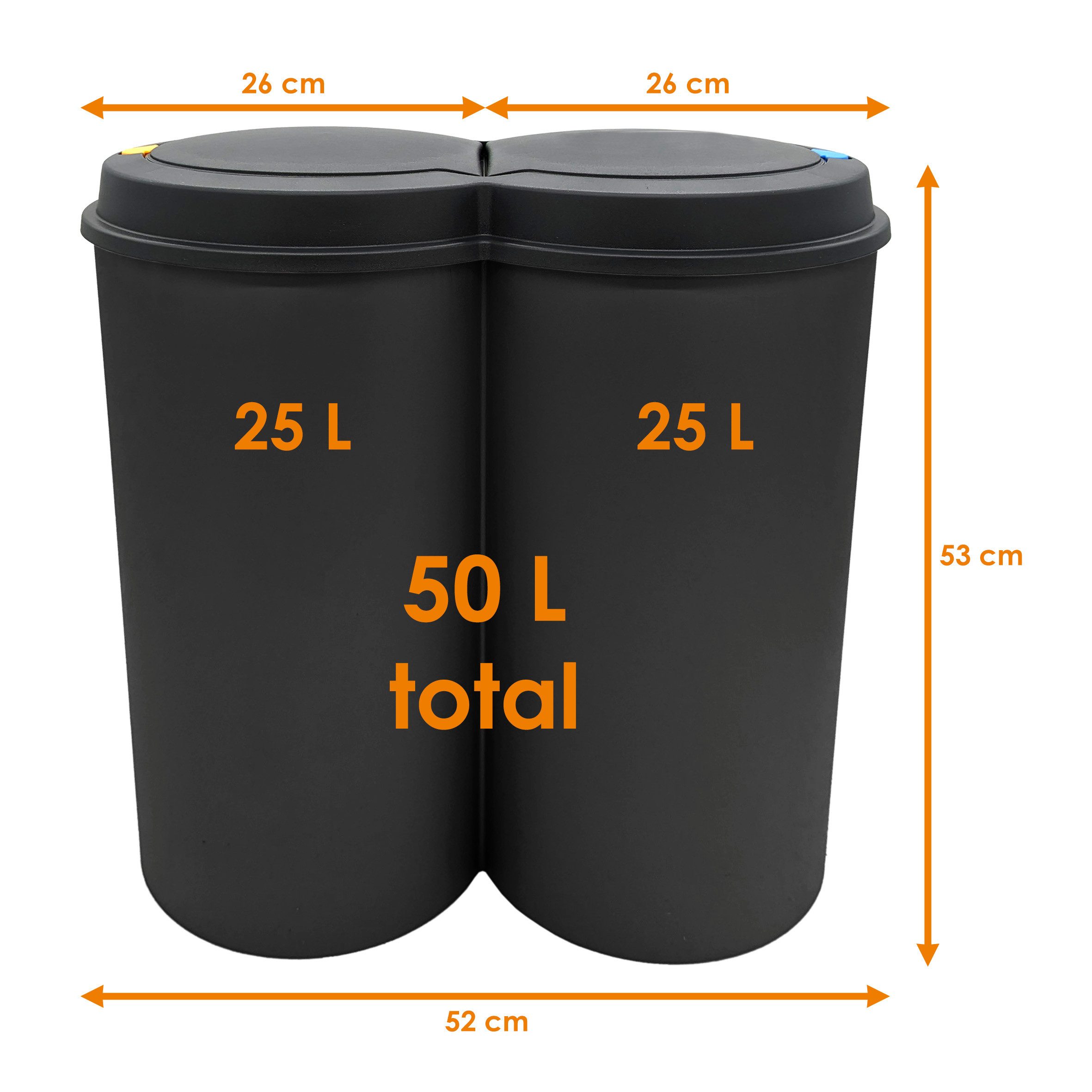 Spetebo Mülleimer Abfalleimer 2x25 Liter Duo Bin Doppel Müll Eimer Abfall Trenner, Deckel mit Druckknopf