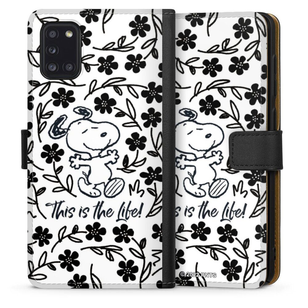 DeinDesign Handyhülle Peanuts Blumen Snoopy Snoopy Black and White This Is The Life, Samsung Galaxy A31 Hülle Handy Flip Case Wallet Cover